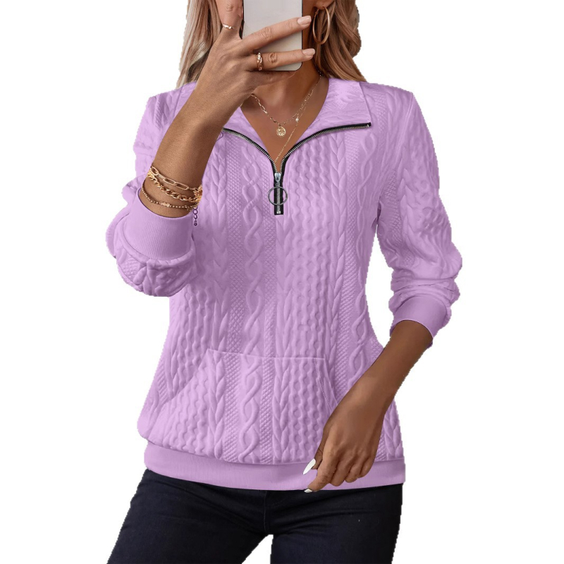 Ženski pulover-sweatshirt s V-izrezom, dugim rukavima, jednobojan, poliestersko-elastanska mješavina, duljina 50–65 cm