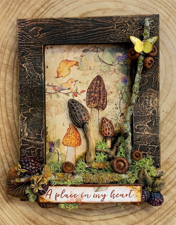 DIY sablon üdvözlőkártya és scrapbook készítéséhez, gomba keret és levél dizájnal, friss és édes stílus