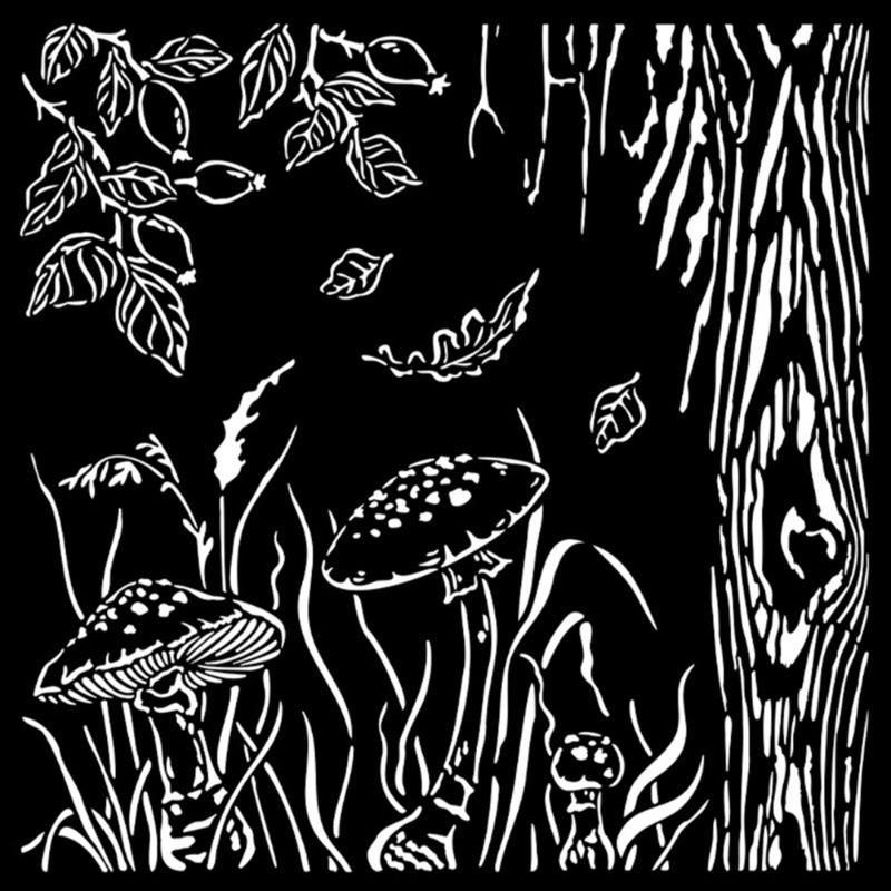 DIY sablon üdvözlőkártya és scrapbook készítéséhez, gomba keret és levél dizájnal, friss és édes stílus