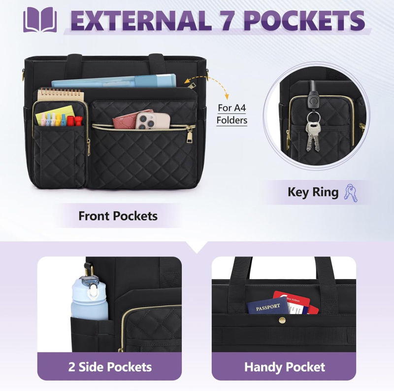 Többcélú tanár táska, nagy kapacitású, vállon vihető, laptopzsebbel