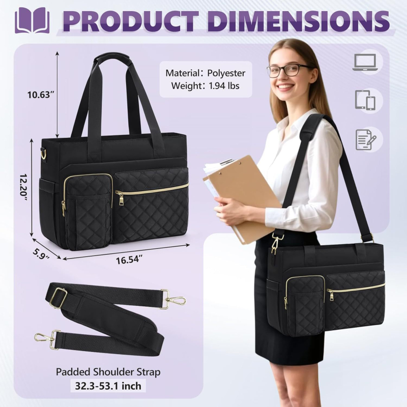 Többcélú tanár táska, nagy kapacitású, vállon vihető, laptopzsebbel