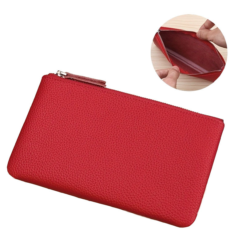 Lychee mintás PU érmeztárca, uniszex, ultra vékony cipzár, kompakt pénztárca és kulcstartó tok, vízálló és ultra könnyű, prémium kialakítás