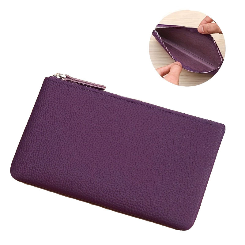 Lychee mintás PU érmeztárca, uniszex, ultra vékony cipzár, kompakt pénztárca és kulcstartó tok, vízálló és ultra könnyű, prémium kialakítás