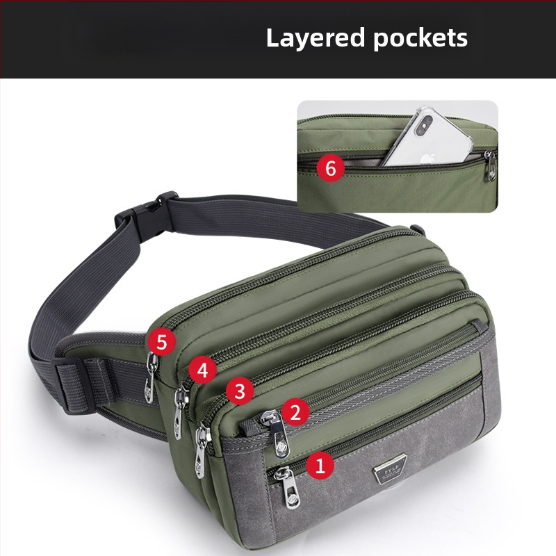 Pánska bedrová taška - Nylon, mestský minimalistický štýl, priedušná, veľká kapacita, podšívka z polyesteru