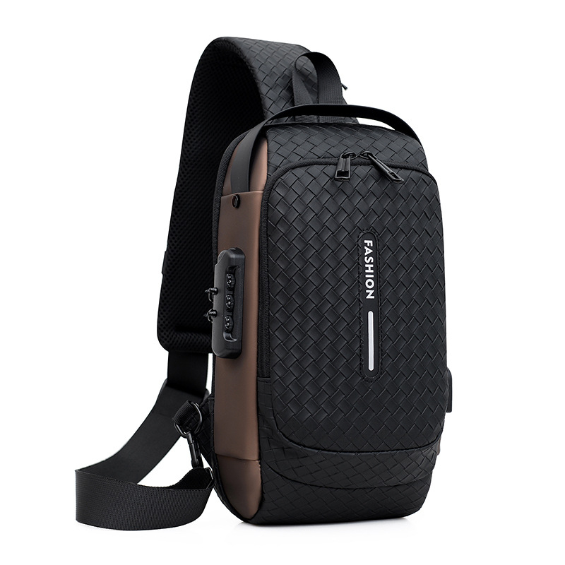 Мъжка чанта за гърдите PU, дишаща, кариран модел, за бизнес пътувания, пролет 2024 (PU; дишаща; кариран модел; пролет 2024; бизнес пътувания)