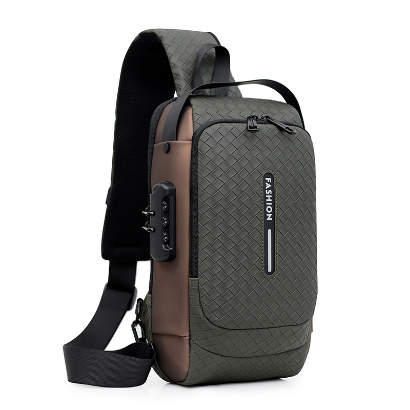 Мъжка чанта за гърдите PU, дишаща, кариран модел, за бизнес пътувания, пролет 2024 (PU; дишаща; кариран модел; пролет 2024; бизнес пътувания)