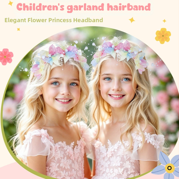 Dječji dodatak za kosu: cvjetni vijenci na traci, ručno izrađeno od tkanine.