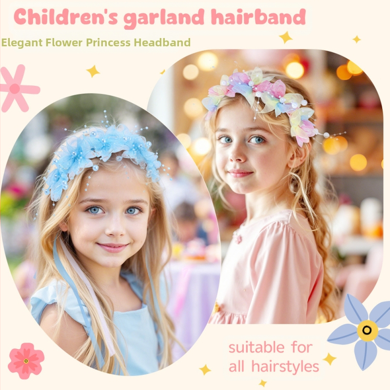 Detský doplnok do vlasov – kvetinový víla venček na čelenke, ručne vyrobený z textílie.