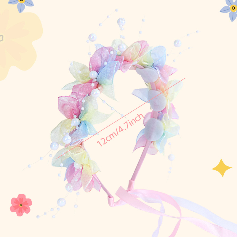 Dječji dodatak za kosu: cvjetni vijenci na traci, ručno izrađeno od tkanine.