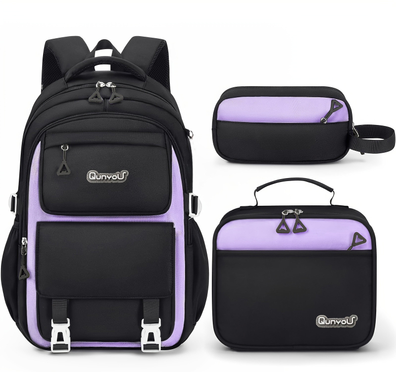 Unisex νάιλον σχολική τσάντα σετ 3 τεμαχίων (σακίδιο, τσάντα φαγητού, νεσεσέρ), ultra-light, μεγάλη χωρητικότητα, διαπνέοντες ιμάντες με αερόσφυξη και προστασία της σπονδυλικής στήλης, κατάλληλο για μαθητές 3–4 τάξεων