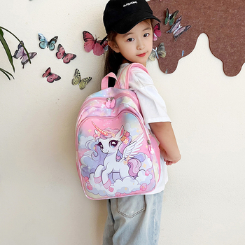 Ghiozdan pentru copii pentru școală, model cu animale, material Oxford, ultra-ușor, respirabil, rezistent la apă, curea de umăr curbat