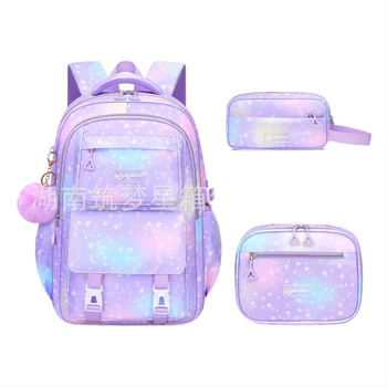 Комплект от три части ученически раници за момичета — Oxford плат, дишащи, водоустойчиви, против кражба; модел 25106, аниме принт, презрамки с въздушна подложка, полиестрова подплата, пролет 2025.