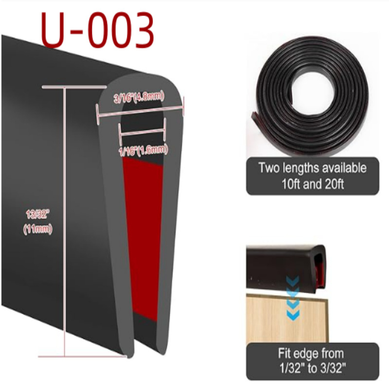 Гумен кант за ръб с U-образен жлеб, самозалепващ уплътнител за ръбове, водоустойчив и устойчив на разкъсване, за противоударна защита