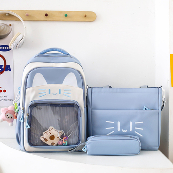 Σακίδιο με γάτα καρτούν, unisex, νάιλον με επένδυση πολυεστέρα, καμπυλωτοί ιμάντες ώμου, για σχολική χρήση