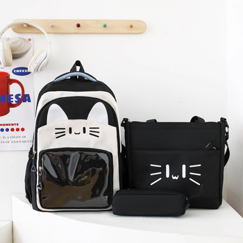 Σακίδιο με γάτα καρτούν, unisex, νάιλον με επένδυση πολυεστέρα, καμπυλωτοί ιμάντες ώμου, για σχολική χρήση