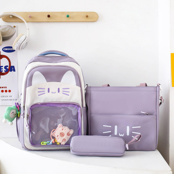 Σακίδιο με γάτα καρτούν, unisex, νάιλον με επένδυση πολυεστέρα, καμπυλωτοί ιμάντες ώμου, για σχολική χρήση