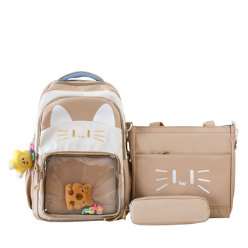 Σακίδιο με γάτα καρτούν, unisex, νάιλον με επένδυση πολυεστέρα, καμπυλωτοί ιμάντες ώμου, για σχολική χρήση