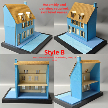 Дървен диорамeн комплект за сценичен модел, за сглобяване, кафе сграда и къща, мащаб 1:35