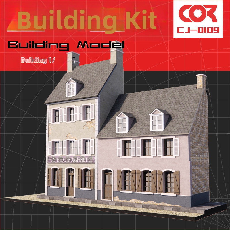 Дървен диорамeн комплект за сценичен модел, за сглобяване, кафе сграда и къща, мащаб 1:35