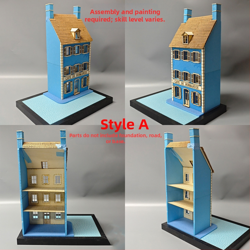 Дървен диорамeн комплект за сценичен модел, за сглобяване, кафе сграда и къща, мащаб 1:35