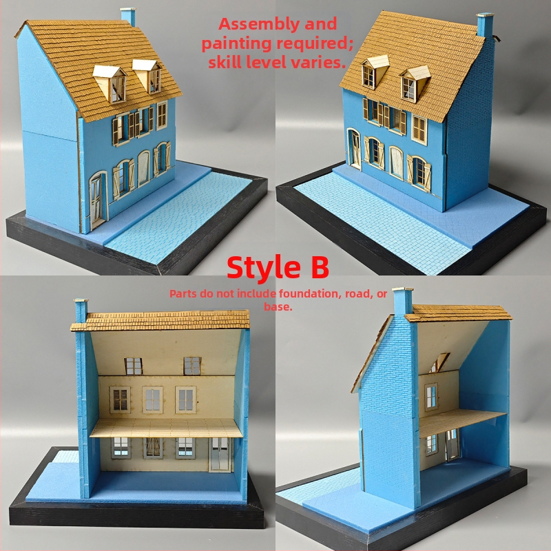 Дървен диорамeн комплект за сценичен модел, за сглобяване, кафе сграда и къща, мащаб 1:35