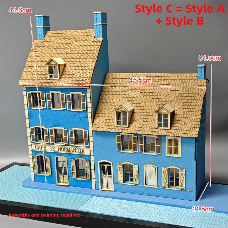 Дървен диорамeн комплект за сценичен модел, за сглобяване, кафе сграда и къща, мащаб 1:35