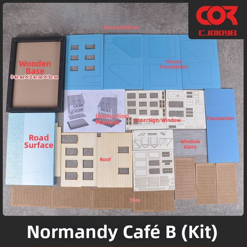 Дървен диорамeн комплект за сценичен модел, за сглобяване, кафе сграда и къща, мащаб 1:35