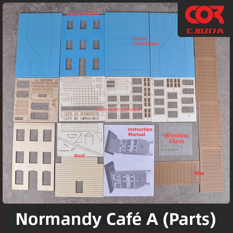 Дървен диорамeн комплект за сценичен модел, за сглобяване, кафе сграда и къща, мащаб 1:35