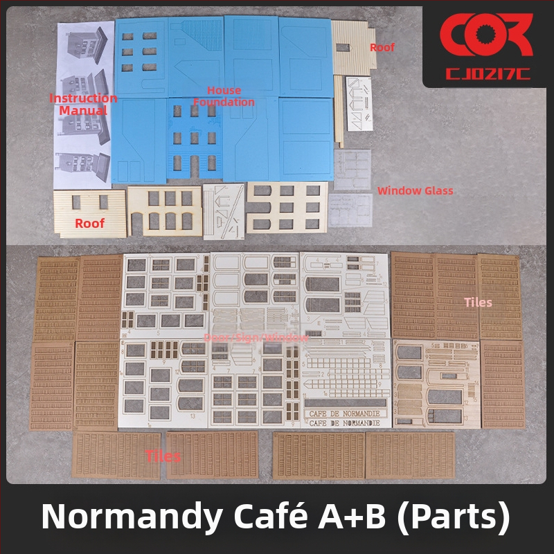 Дървен диорамeн комплект за сценичен модел, за сглобяване, кафе сграда и къща, мащаб 1:35
