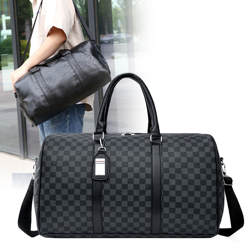 Мъжка пътна чанта – каре шарка, Oxford платно, съвместима с 15-инчов лаптоп, износоустойчива, полиестрова облицовка