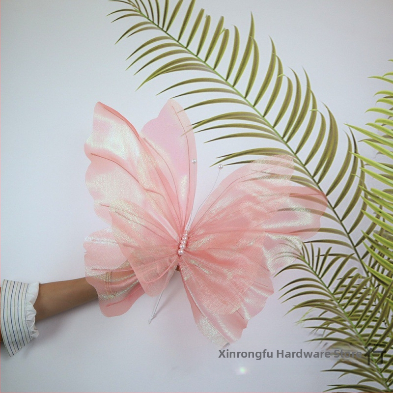 Ръчно изработен реквизит за фотосесия на открито, с изкуствени копринени и мрежести цветя, украса за сватба с пеперуди