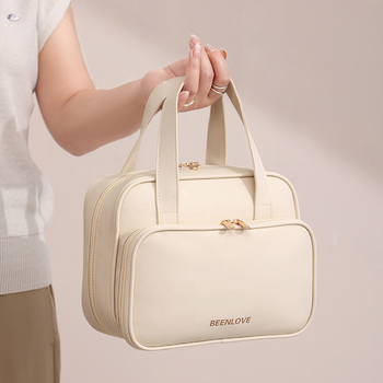 Унисекс квадратна водоустойчива чанта за пътуване за козметика, кожа-подобен филм, подплата полиестер, едноцветен дизайн