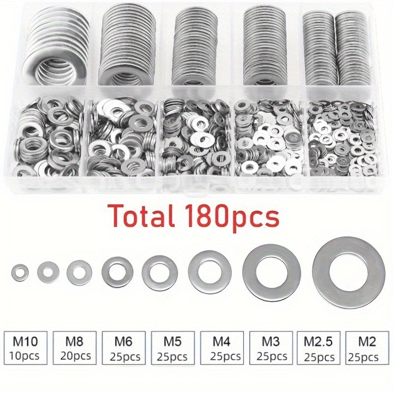 Lapos alátétek készlet, 180 db, DIN125, nikkel bevonat, minőség 4.8, osztály A
