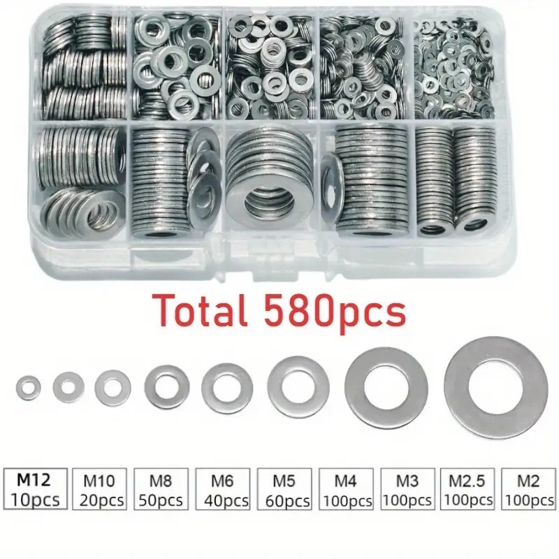 Lapos alátétek készlet, 180 db, DIN125, nikkel bevonat, minőség 4.8, osztály A