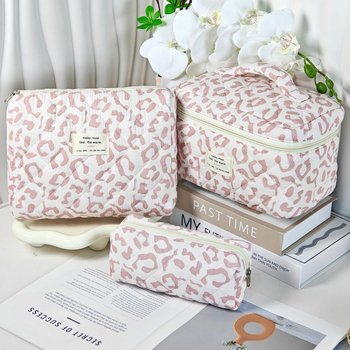 Kozmetikai táska leopard mintás quiltelt dizájnnal, szigetelt, ultrakönnyű, nagy kapacitású, hordozható