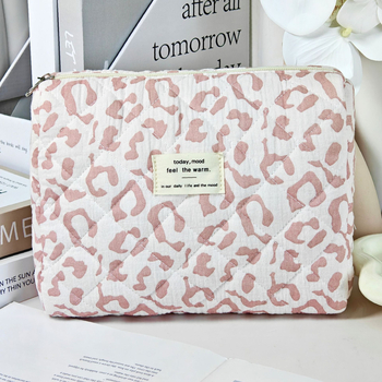 Kozmetikai táska leopard mintás quiltelt dizájnnal, szigetelt, ultrakönnyű, nagy kapacitású, hordozható