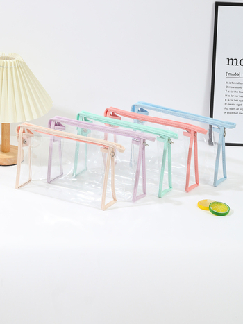 Комплект козметични чанти три в едно с модел котва, прозрачен PVC, водоустойчива пътна чанта за тоалетни принадлежности, разделение сухо/мокро, подплата полиестер.