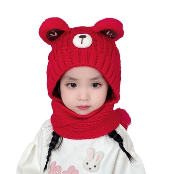 Vaikų žieminė kepurė su ausų apsauga ir integruotu šaliku, medvilninė megzta kepurė su kupolu, 2–10 metų, 71–80% medvilnė, mielas gaivus stilius