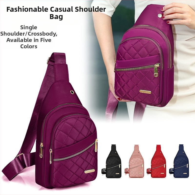 Dámska crossbody taška s diamantovým prešívaním, vodeodolná, mestský minimalistický štýl, zips, podšívka z polyesteru, vhodná na každodenné nosenie