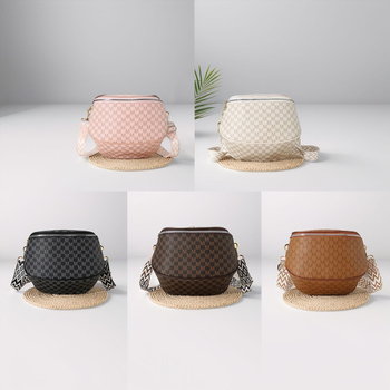 Torba za rame od PU materijala, okrugli bucket oblik, zatvarač, džep za mobitel