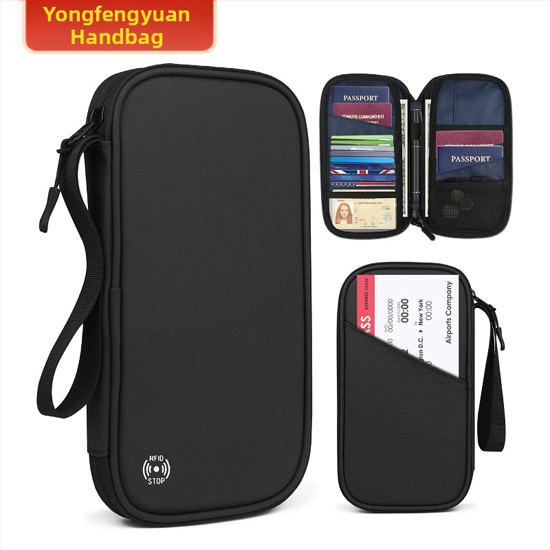 Θήκη διαβατηρίου και καρτών με προστασία κατά κλοπής, Oxford ύφασμα, ριγέ σχέδιο, επένδυση νάιλον