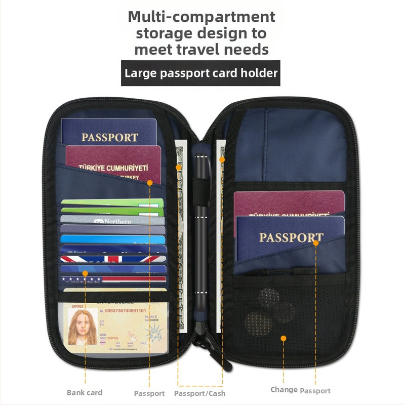 Калъф за паспорт и карти с антикрадна защита, Oxford платно, нейлонова подплата, райе модел, мултифункционален документен органайзер