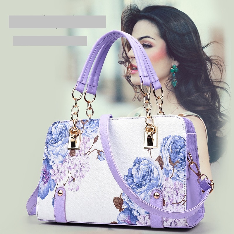 Дамска чанта Tote с флорален мотив, PU материал, малък квадратен дизайн, с цип за затваряне, вътрешни джобове: цип джоб, джоб за телефон, джоб за лична карта