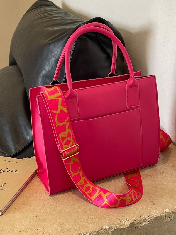 Geantă crossbody tote - material PU, stil street-trend, formă orizontal pătrată, fermoar, căptușeală din piele sintetică