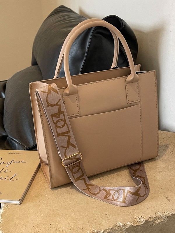 Geantă crossbody tote - material PU, stil street-trend, formă orizontal pătrată, fermoar, căptușeală din piele sintetică