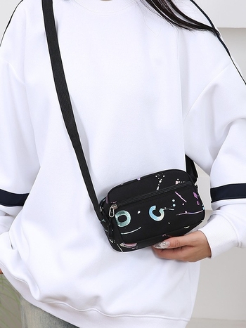 Кръстосана чанта с урбанистичен стил, Oxford плат, хоризонтална квадратна форма, цип за затваряне, джоб за ID карта