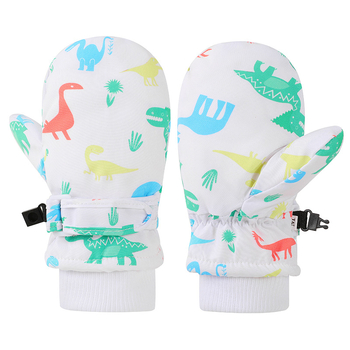 Slidinėjimo pirštinės su dinozauro karikatūriniu raštu, poliesterio pluoštas su danga, spausdinimas, šilta