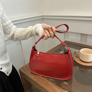 Τσάντα ώμου τύπου baguette, PU υλικό, ρετρό στυλ, οριζόντιο τετράγωνο σχήμα, φερμουάρ, μονή ιμάντας, κυκλοφορία καλοκαίρι 2025