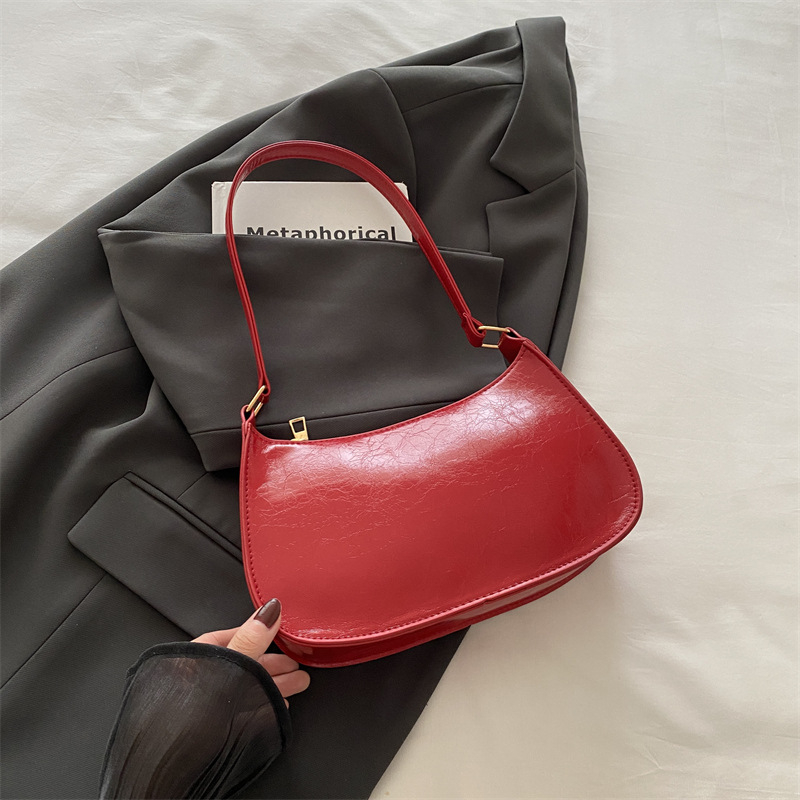 Улична чанта багет, PU материал, ретро стил, хоризонтална квадратна форма, ципово затваряне, единична презрамка, лято 2025