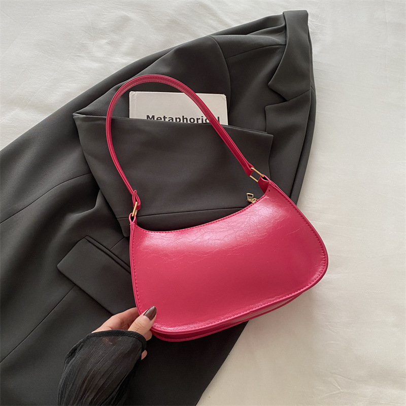 Улична чанта багет, PU материал, ретро стил, хоризонтална квадратна форма, ципово затваряне, единична презрамка, лято 2025